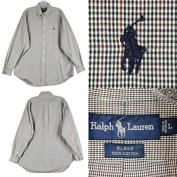 Polo Ralph Lauren Oxford Shirt Mens Size Large L Black Red Plaid LS Button Down - Picture 1 of 10
